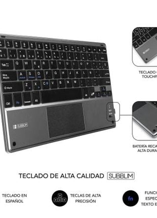 Funda con Teclado Subblim Keytab Pro Bluetooth Touchpad para Tablets de 10.1' - 10.8'/ Negra - Tiensol