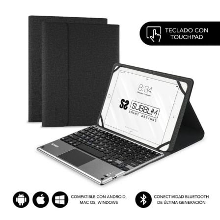 Funda con Teclado Subblim Keytab Pro Bluetooth Touchpad para Tablets de 10.1' - 10.8'/ Negra - Tiensol