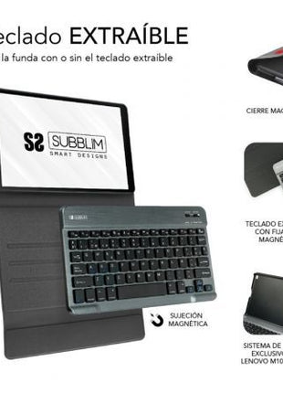 Funda con Teclado Subblim KeyTab Pro BT para Tablet Lenovo Tab M10 FHD Plus de 10.3'/ Negra - Tiensol