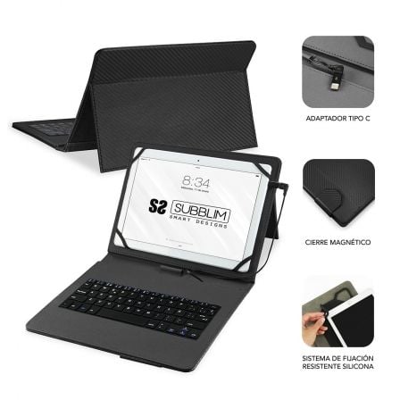 Funda con Teclado Subblim Keytab Pro USB para Tablets de 10.1' - 11'/ Negra - Tiensol