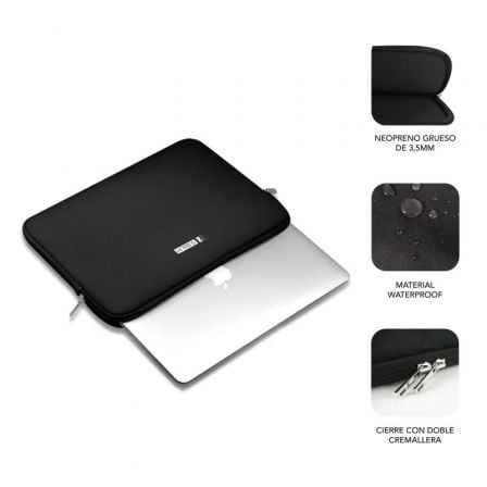 Funda Subblim Business Laptop Sleeve Neoprene V2 para Portátiles hasta 15.6'/ Negra - Tiensol