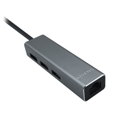 Hub USB 3.0 Aisens A106 - 0401/ 3xUSB/ 1xRJ45/ Gris - Tiensol