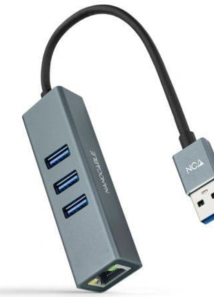 Hub USB 3.0 Nanocable 10.03.0407/ 3xUSB/ 1xRJ45/ Gris - Tiensol