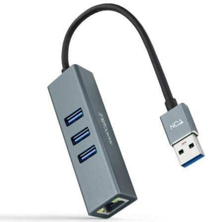 Hub USB 3.0 Nanocable 10.03.0407/ 3xUSB/ 1xRJ45/ Gris - Tiensol