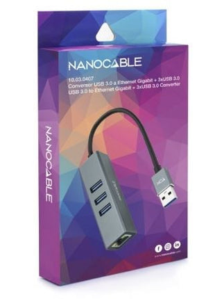 Hub USB 3.0 Nanocable 10.03.0407/ 3xUSB/ 1xRJ45/ Gris - Tiensol