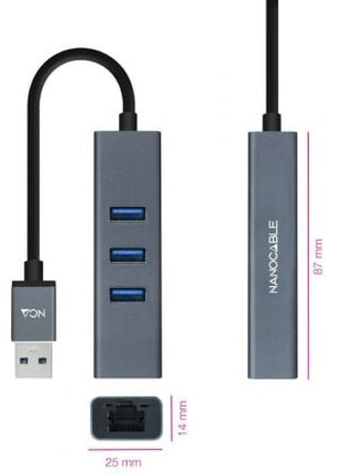 Hub USB 3.0 Nanocable 10.03.0407/ 3xUSB/ 1xRJ45/ Gris - Tiensol