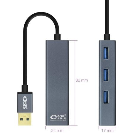 Hub USB 3.0 Nanocable 10.16.4402/ 4xUSB/ Gris - Tiensol