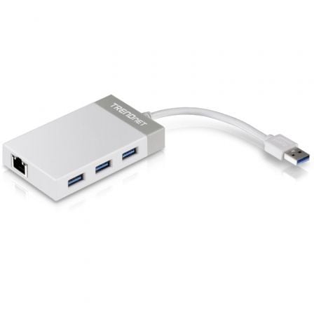 Hub USB 3.0 Trendnet TU3 - ETGH3/ 3xUSB/ 1xRJ45/ Blanco y Gris - Tiensol