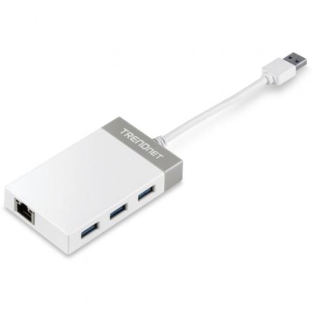 Hub USB 3.0 Trendnet TU3 - ETGH3/ 3xUSB/ 1xRJ45/ Blanco y Gris - Tiensol