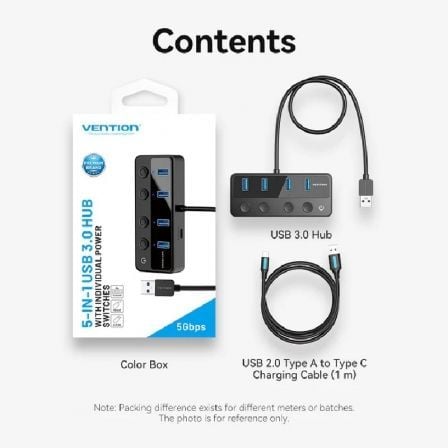 Hub USB 3.0 Vention CHWBF/ 4xUSB/ 1xUSB Tipo - C PD/ Incluye cable Carga USB Macho - USB Tipo - C Macho - Tiensol