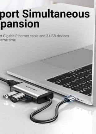 Hub USB 3.0 Vention CKBHB/ 3xUSB/ 1xRJ45/ Gris - Tiensol