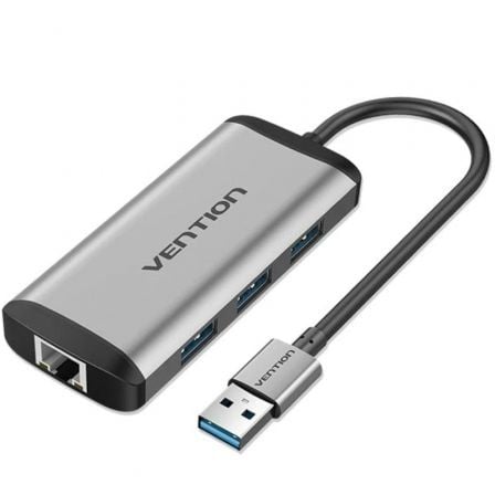 Hub USB 3.0 Vention CKBHB/ 3xUSB/ 1xRJ45/ Gris - Tiensol