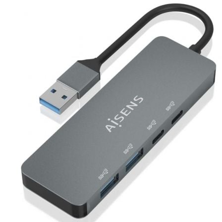 Hub USB 3.2 Aisens A106 - 0696/ 2xUSB/ 2xUSB Tipo - C/ Gris - Tiensol