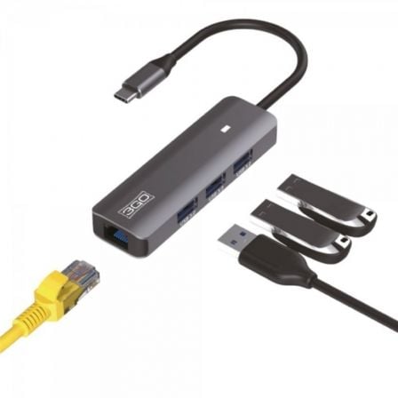 HUB USB Tipo - C 3GO HUB37PETHC/ 3xUSB/ 1xRJ45/ Gris - Tiensol