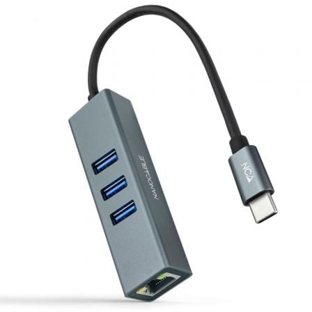 Hub USB Tipo - C Nanocable 10.03.0408/ 3xUSB/ 1xRJ45/ Gris - Tiensol