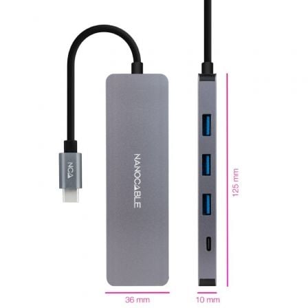 Hub USB Tipo - C Nanocable 10.16.4409/ 3xUSB/ 1xUSB Tipo - C/ Gris - Tiensol