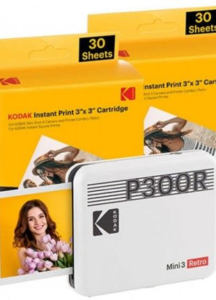 Impresora Portátil Fotográfica Kodak Mini 3 Retro/ Tamaño Foto 76.2x76.2mm/ Incluye 2x Papel Fotográfico/ Blanca - Tiensol