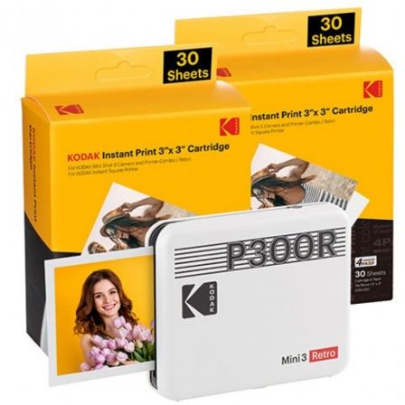 Impresora Portátil Fotográfica Kodak Mini 3 Retro/ Tamaño Foto 76.2x76.2mm/ Incluye 2x Papel Fotográfico/ Blanca - Tiensol