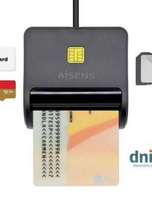 Lector de DNI y Tarjetas Aisens ASCR - SN02SD - BK/ Negro - Tiensol