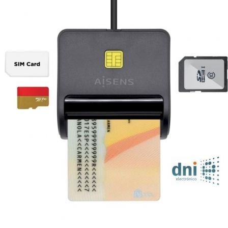 Lector de DNI y Tarjetas Aisens ASCR - SN02SD - BK/ Negro - Tiensol