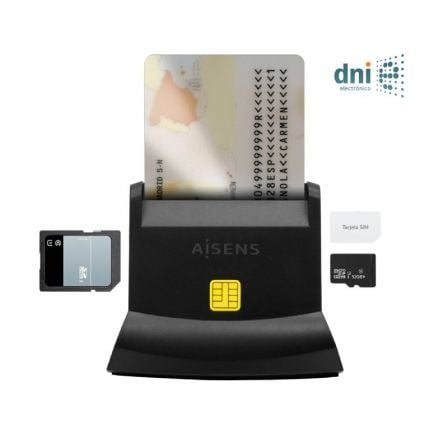 Lector de DNI y Tarjetas Aisens ASCR - SN04CSD - BK/ USB Tipo - C/ Negro - Tiensol