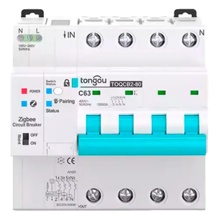 Magnetotérmico Inteligente Tongou 4P TOQCB2-80 1-63A Curva C Zigbee - Protecciones Eléctricas CA