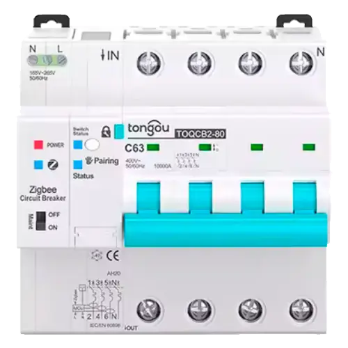 Magnetotérmico Inteligente Tongou 4P TOQCB2-80 1-63A Curva C Zigbee - Protecciones Eléctricas CA
