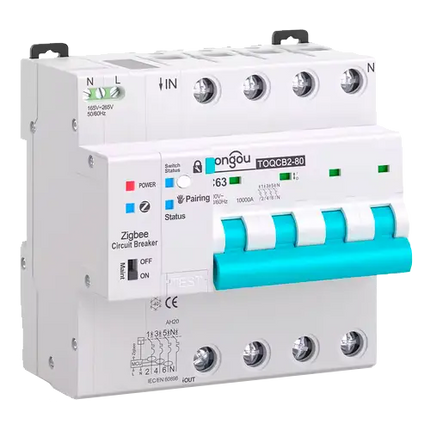 Magnetotérmico Inteligente Tongou 4P TOQCB2-80 1-63A Curva C Zigbee - Protecciones Eléctricas CA