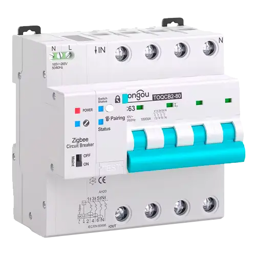 Magnetotérmico Inteligente Tongou 4P TOQCB2-80 1-63A Curva C Zigbee - Protecciones Eléctricas CA