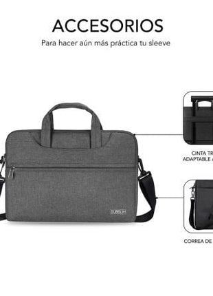 Maletín Subblim Business Laptop Sleeve para Portátiles hasta 15.6'/ Cinta para Trolley/ Gris - Tiensol