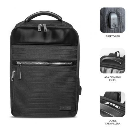 Mochila Subblim Business V2 AP Backpack para Portátiles hasta 15.6'/ Puerto USB/ Negra - Tiensol