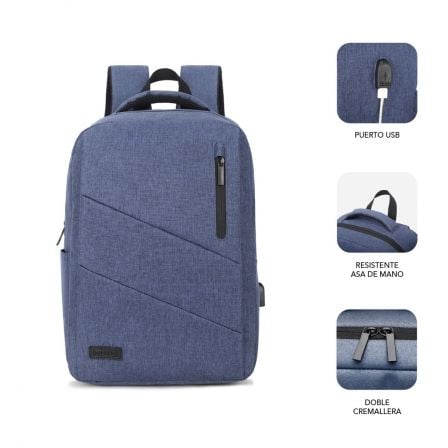 Mochila Subblim City Backpack para Portátiles hasta 15.6'/ Puerto USB/ Azul - Tiensol