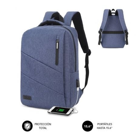 Mochila Subblim City Backpack para Portátiles hasta 15.6'/ Puerto USB/ Azul - Tiensol