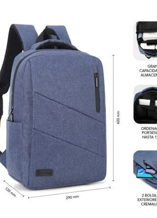 Mochila Subblim City Backpack para Portátiles hasta 15.6'/ Puerto USB/ Azul - Tiensol