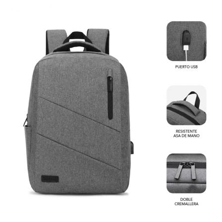 Mochila Subblim City Backpack para Portátiles hasta 15.6'/ Puerto USB/ Gris - Tiensol