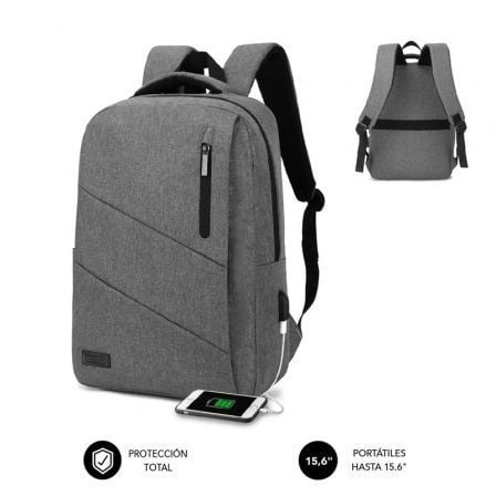 Mochila Subblim City Backpack para Portátiles hasta 15.6'/ Puerto USB/ Gris - Tiensol