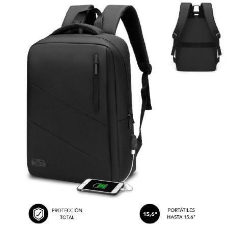 Mochila Subblim City Backpack para Portátiles hasta 15.6'/ Puerto USB/ Negra - Tiensol