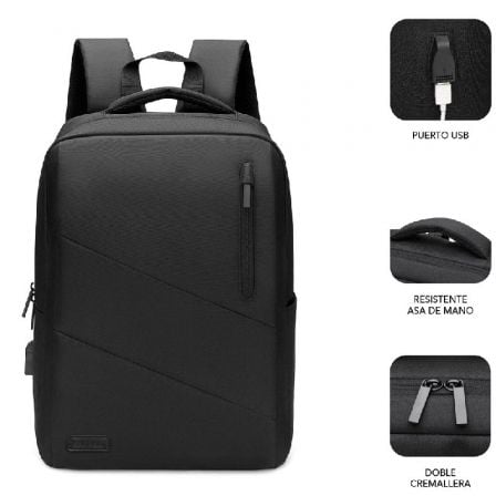 Mochila Subblim City Backpack para Portátiles hasta 15.6'/ Puerto USB/ Negra - Tiensol