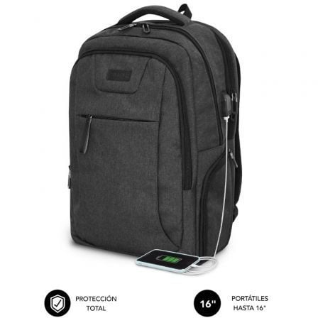 Mochila Subblim Professional Air Padding Backpack para Portátiles hasta 16'/ Puerto USB/ Negra - Tiensol