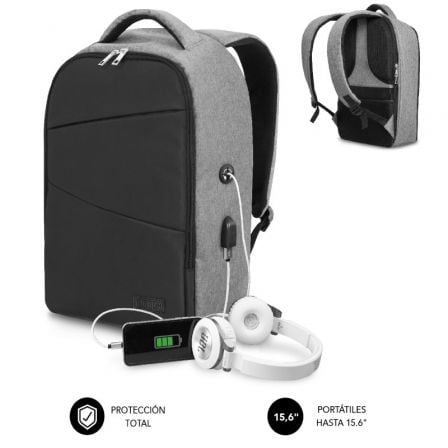 Mochila Subblim Secure V2 AP para Portátiles hasta 15.6'/ Puerto USB/ Antirrobo/ Gris - Tiensol