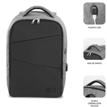 Mochila Subblim Secure V2 AP para Portátiles hasta 15.6'/ Puerto USB/ Antirrobo/ Gris - Tiensol