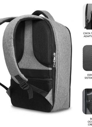 Mochila Subblim Secure V2 AP para Portátiles hasta 15.6'/ Puerto USB/ Antirrobo/ Gris - Tiensol