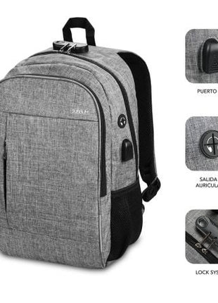 Mochila Subblim Urban Lock para Portátiles hasta 16'/ Puerto USB/ Antirrobo/ Gris - Tiensol