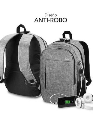 Mochila Subblim Urban Lock para Portátiles hasta 16'/ Puerto USB/ Antirrobo/ Gris - Tiensol