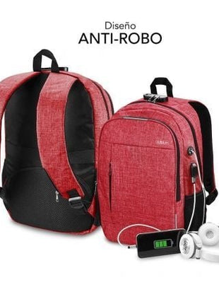 Mochila Subblim Urban Lock para Portátiles hasta 16'/ Puerto USB/ Antirrobo/ Rojo - Tiensol