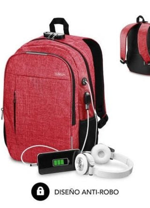 Mochila Subblim Urban Lock para Portátiles hasta 16'/ Puerto USB/ Antirrobo/ Rojo - Tiensol