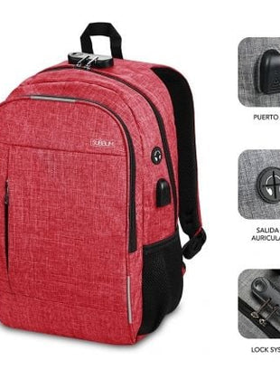 Mochila Subblim Urban Lock para Portátiles hasta 16'/ Puerto USB/ Antirrobo/ Rojo - Tiensol