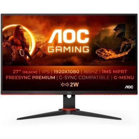 Monitor Gaming AOC 27G2SPAE/BK 27'/ Full HD/ 1ms/ 165Hz/ IPS/ Multimedia/ Negro y Rojo - Tiensol