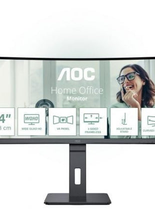 Monitor Profesional Curvo AOC CU34P3CV 34'/ WQHD/ Multimedia/ Regulable en altura/ Negro - Tiensol