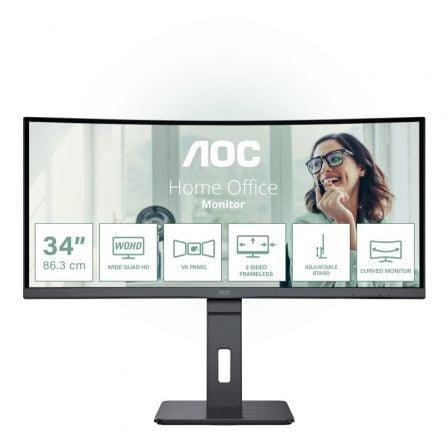 Monitor Profesional Curvo AOC CU34P3CV 34'/ WQHD/ Multimedia/ Regulable en altura/ Negro - Tiensol